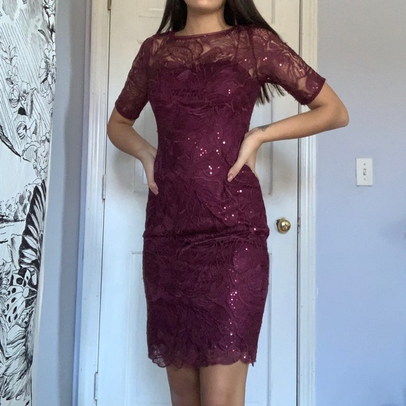 DESIGNER maroon sparkly midi dress - Picture 2 of 6